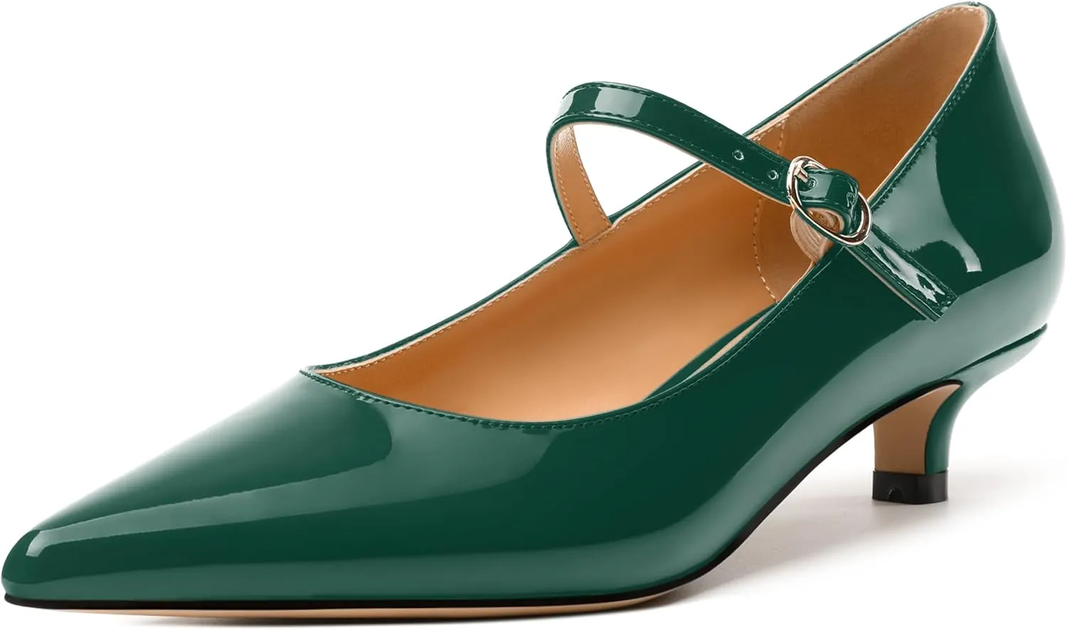 SKYSTERRY Mary Jane Shoes Women Pointed Closed Toe Low Kitten Heels Patent Leather Shoes Ankle Buckle Pumps Strappy Heels Dress Shoes for Women Work Comfortable Elegant