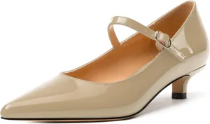 SKYSTERRY Mary Jane Shoes Women Pointed Closed Toe Low Kitten Heels Patent Leather Shoes Ankle Buckle Pumps Strappy Heels Dress Shoes for Women Work Comfortable Elegant