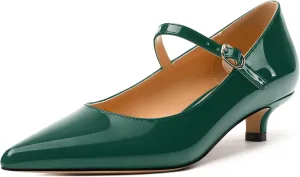SKYSTERRY Mary Jane Shoes Women Pointed Closed Toe Low Kitten Heels Patent Leather Shoes Ankle Buckle Pumps Strappy Heels Dress Shoes for Women Work Comfortable Elegant