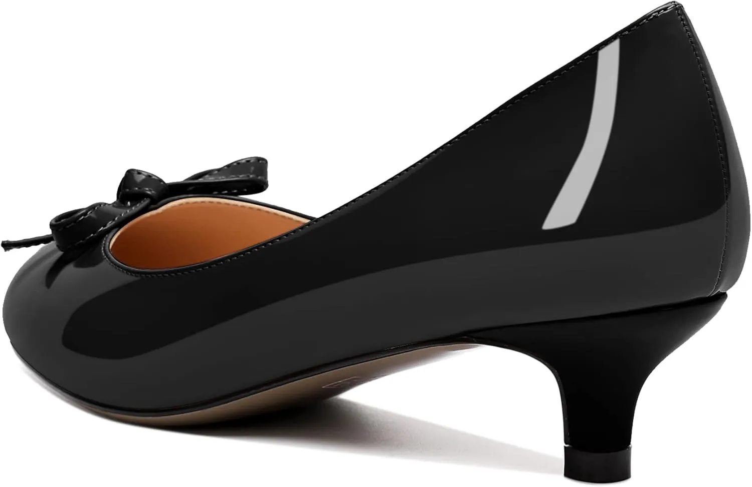 Soireelady Women Low Kitten Heels Round Toe Slip On Pumps Comfort Pumps Cute Bow Heels 1.5 Inch Patent Leather Dress Shoes