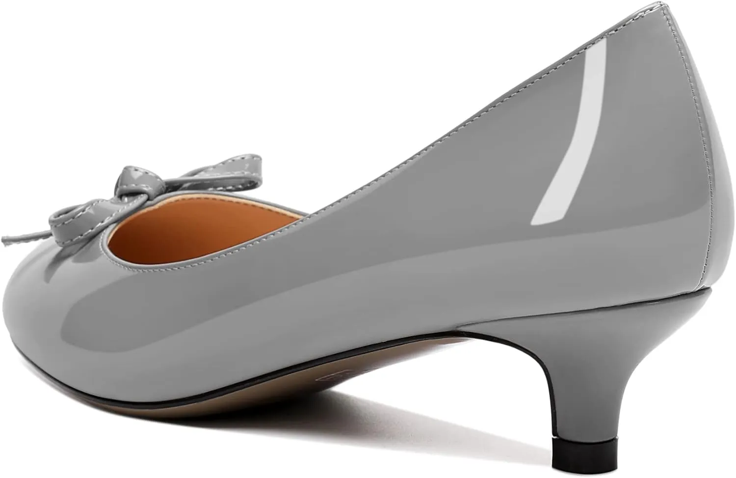 Soireelady Women Low Kitten Heels Round Toe Slip On Pumps Comfort Pumps Cute Bow Heels 1.5 Inch Patent Leather Dress Shoes