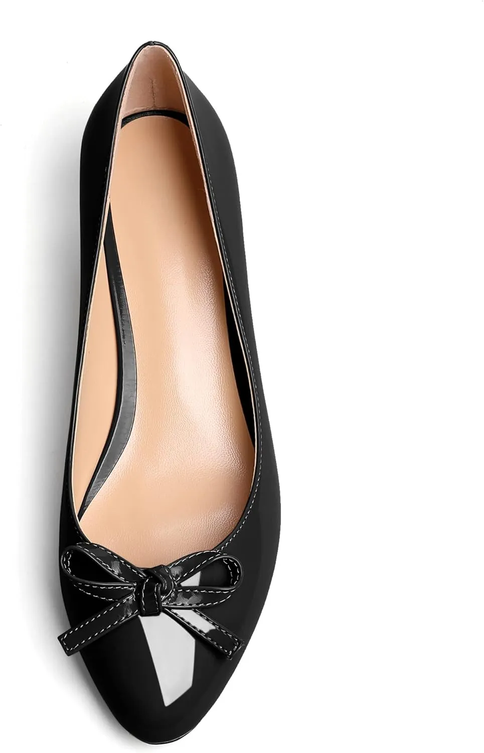 Soireelady Women Low Kitten Heels Round Toe Slip On Pumps Comfort Pumps Cute Bow Heels 1.5 Inch Patent Leather Dress Shoes