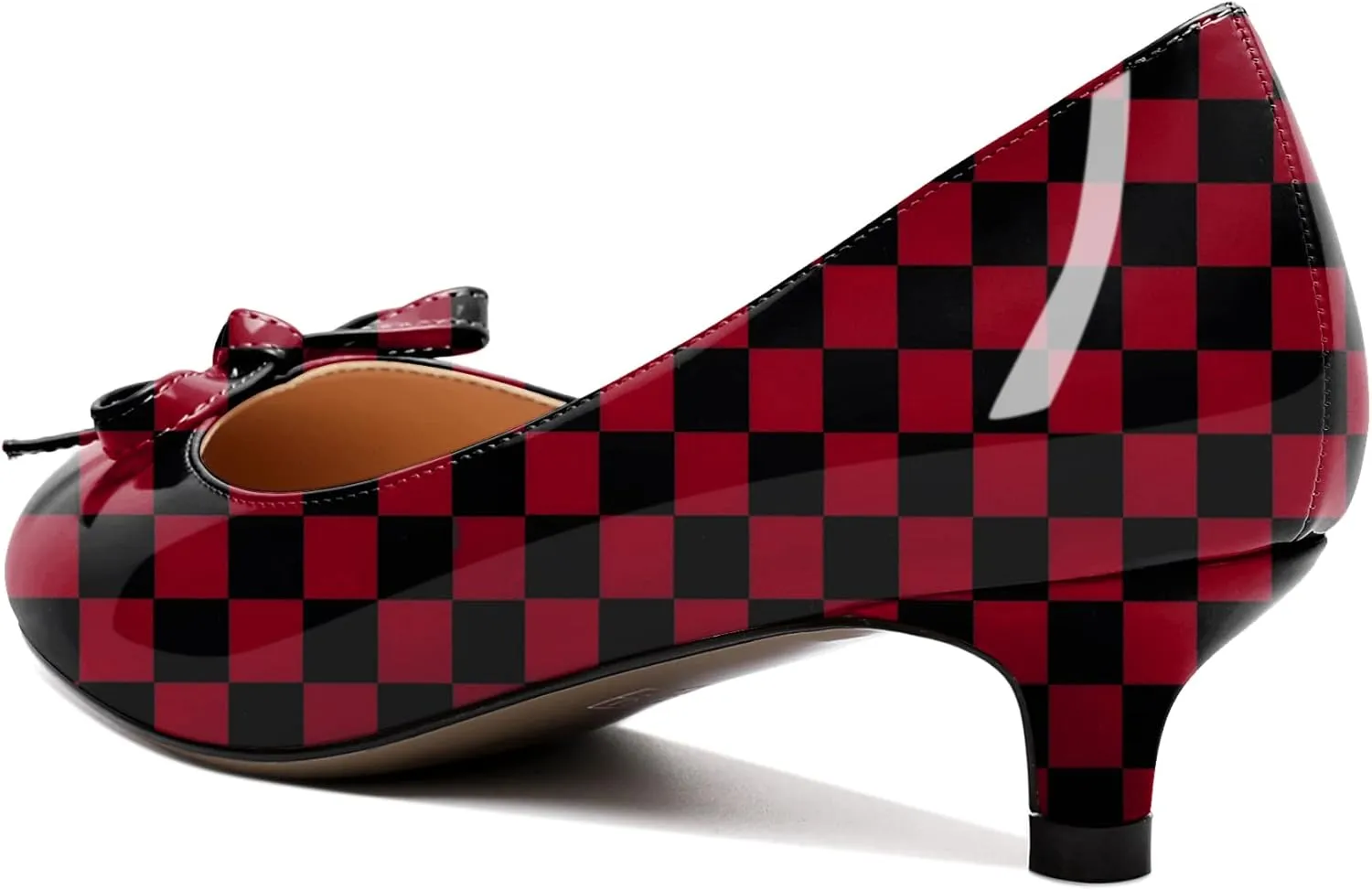 Soireelady Women Low Kitten Heels Round Toe Slip On Pumps Comfort Pumps Cute Bow Heels 1.5 Inch Patent Leather Dress Shoes
