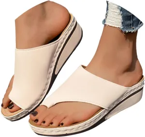 Summer Sandals For Women 2025,Women's Slide Sandals,Comfortable Arch Support Orthotic Split Toe Leather Wedge Cushion Flip Flops Womens Straps Slip-On Plantar Fasciitis Bunion Dressy (White, 8.5)
