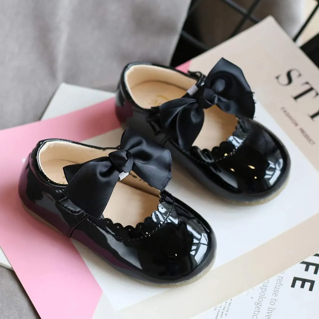 Toddler Flower Girl Dress Shoes Patent Bow Mary Jane Ballet Flats Wedding Party School Mary Janes Shoes for Girls
