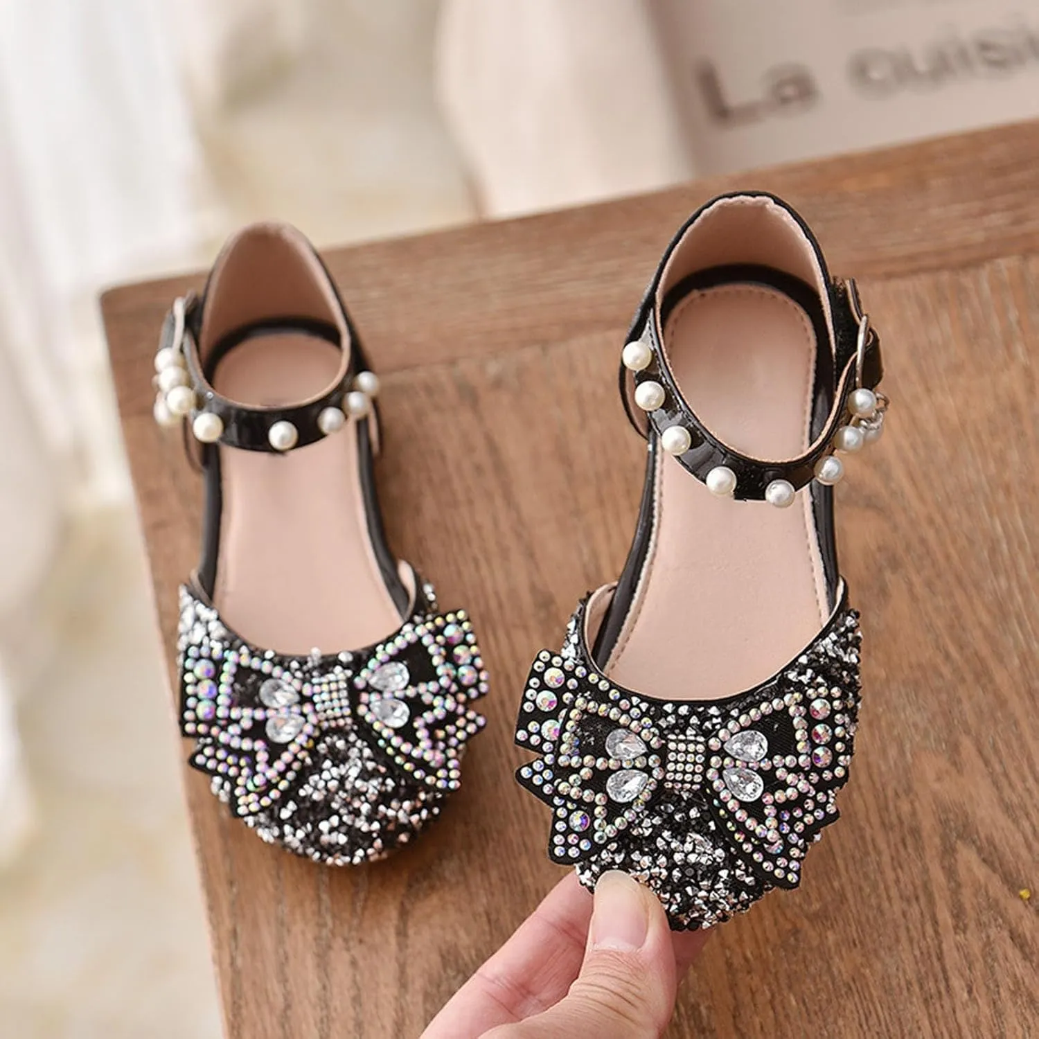 Toddler Flower Girl Dress Shoes Rhinstones Bow Mary Jane Ballet Flats Wedding Party Little Girls Sandals
