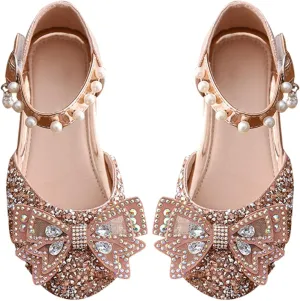 Toddler Flower Girl Dress Shoes Rhinstones Bow Mary Jane Ballet Flats Wedding Party Little Girls Sandals