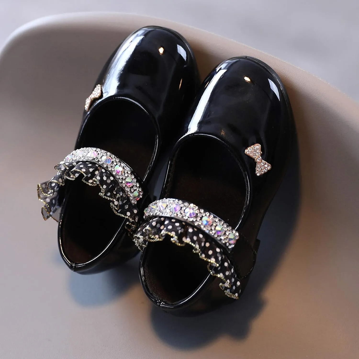 Toddler Girls Dress Shoes Rhinstones Mary Jane Ballet Flats Flower Girl School Party Wedding Shoes Mary Jane Shoes