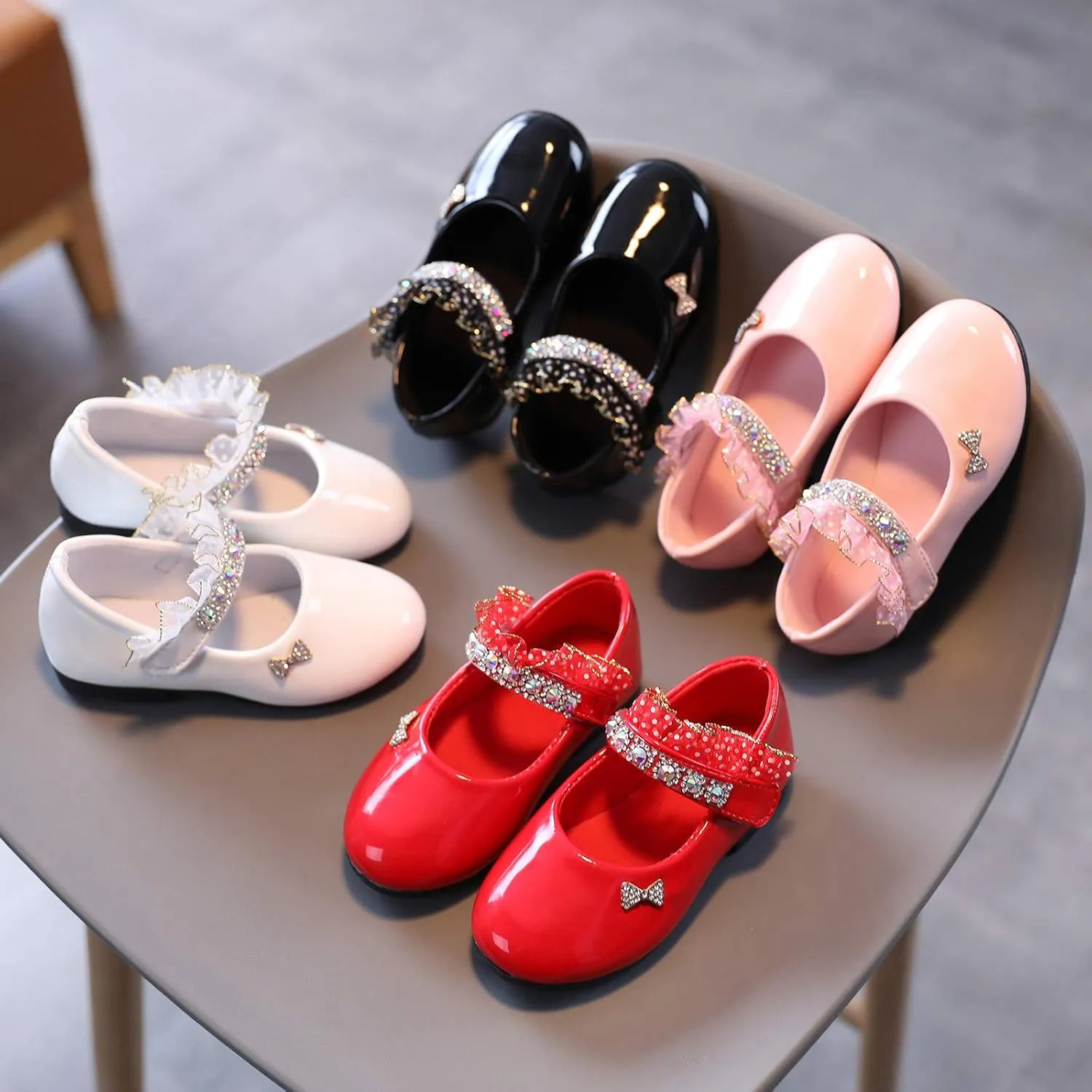 Toddler Girls Dress Shoes Rhinstones Mary Jane Ballet Flats Flower Girl School Party Wedding Shoes Mary Jane Shoes