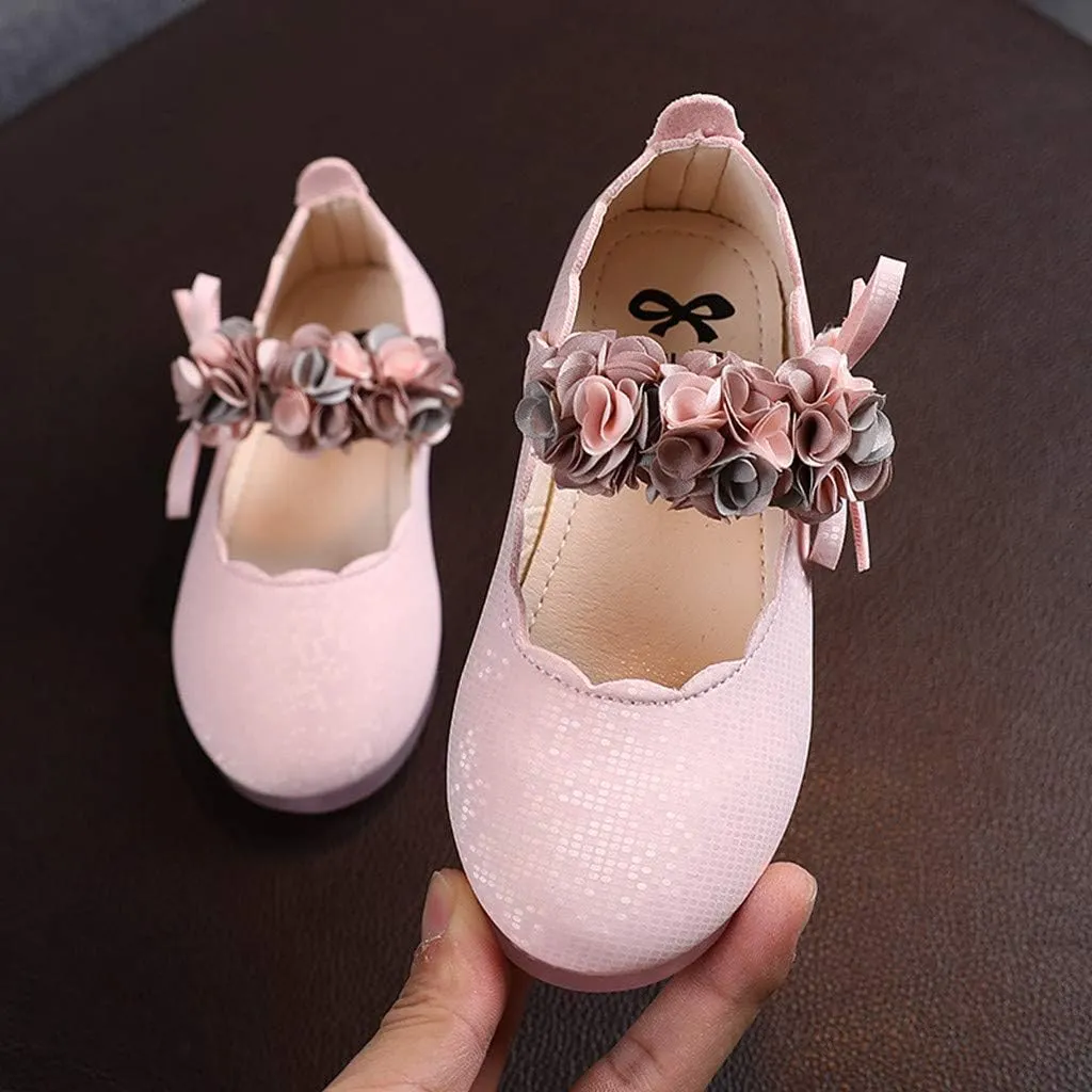 Toddler Girls Mary Jane Dress Shoes Flowers Strap Bows Flower Girl Wedding Low Heels Little Girls Pump Shoes
