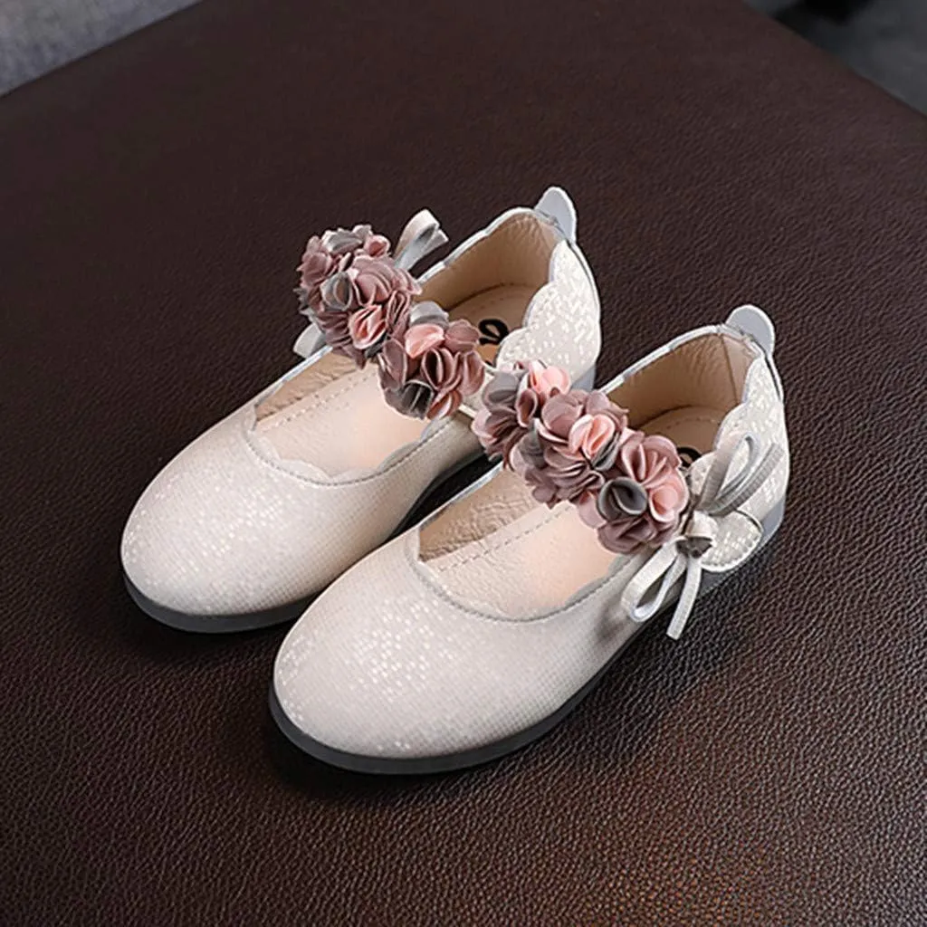 Toddler Girls Mary Jane Dress Shoes Flowers Strap Bows Flower Girl Wedding Low Heels Little Girls Pump Shoes