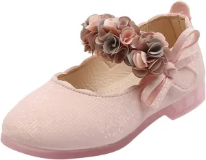 Toddler Girls Mary Jane Dress Shoes Flowers Strap Bows Flower Girl Wedding Low Heels Little Girls Pump Shoes