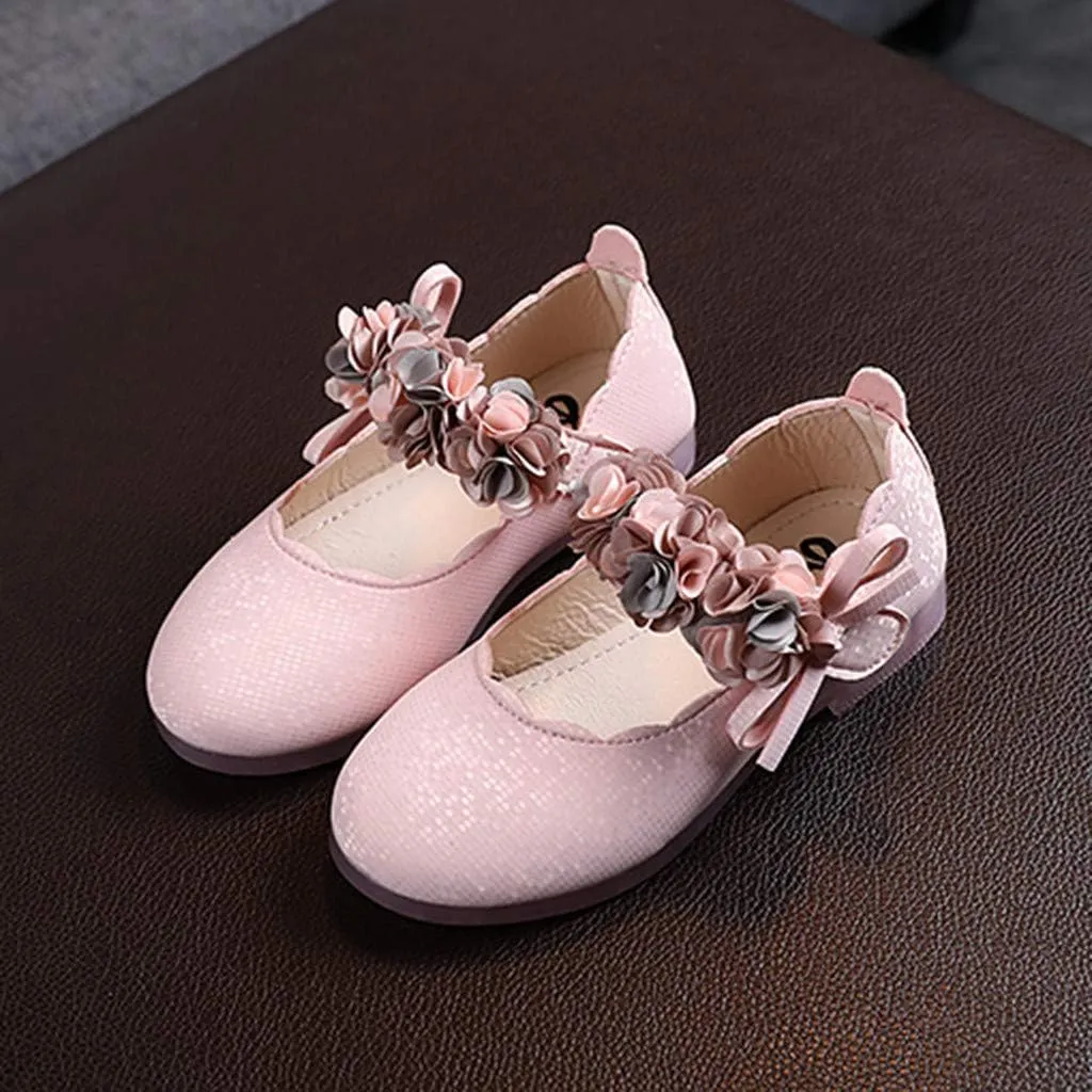 Toddler Girls Mary Jane Dress Shoes Flowers Strap Bows Flower Girl Wedding Low Heels Little Girls Pump Shoes