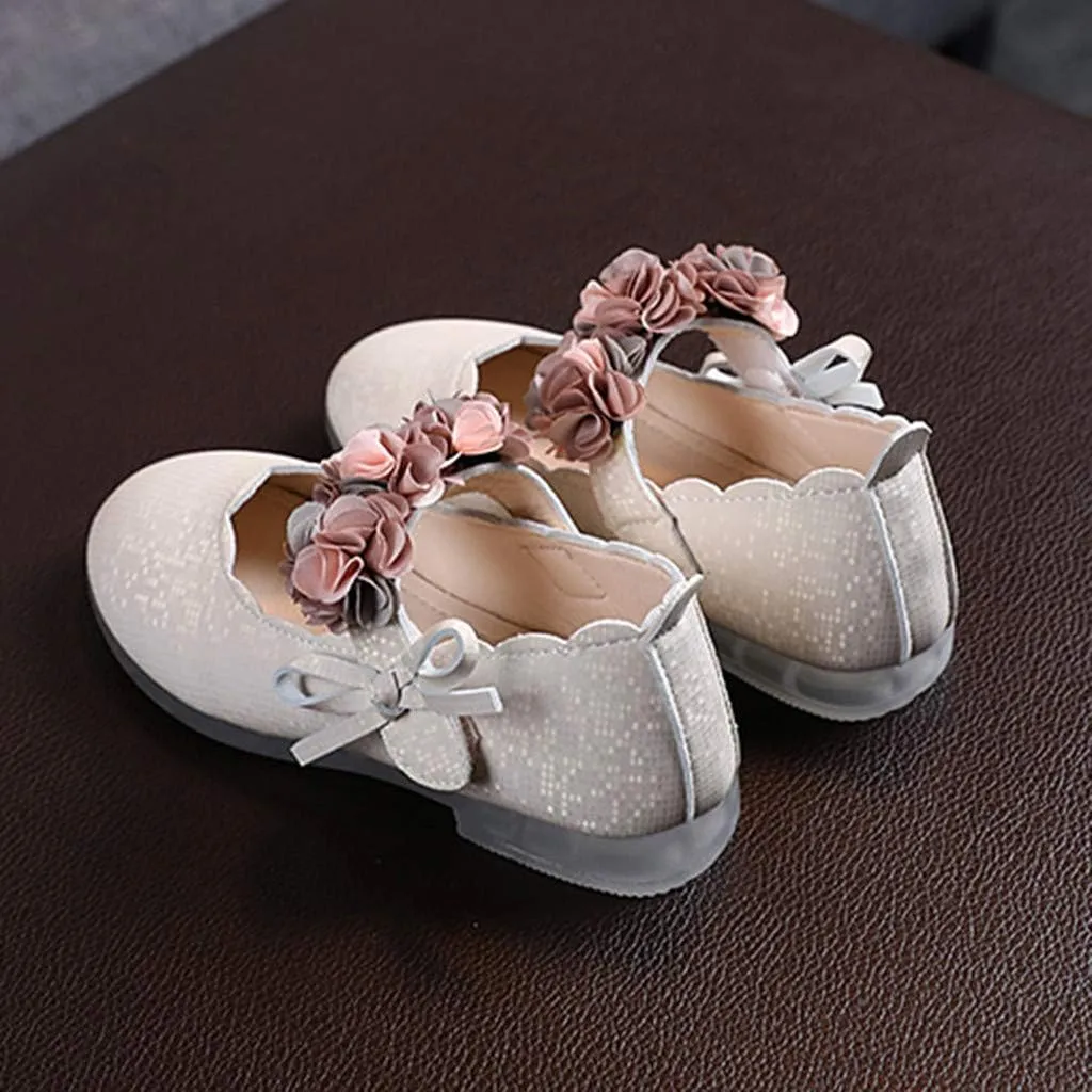 Toddler Girls Mary Jane Dress Shoes Flowers Strap Bows Flower Girl Wedding Low Heels Little Girls Pump Shoes