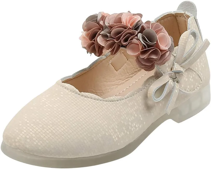 Toddler Girls Mary Jane Dress Shoes Flowers Strap Bows Flower Girl Wedding Low Heels Little Girls Pump Shoes