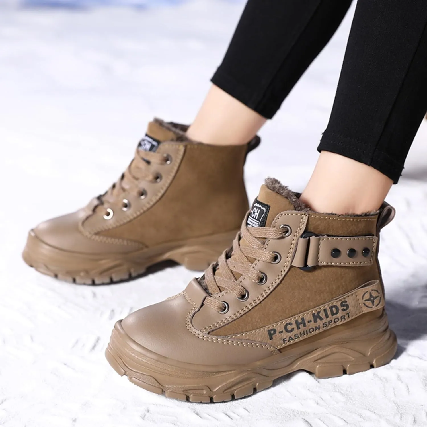Toddler Snow Boots Cozy Fleece Snow Boots Non-Slip Walking Shoes Kids Boots Slip on Casual Short Booties Shoes
