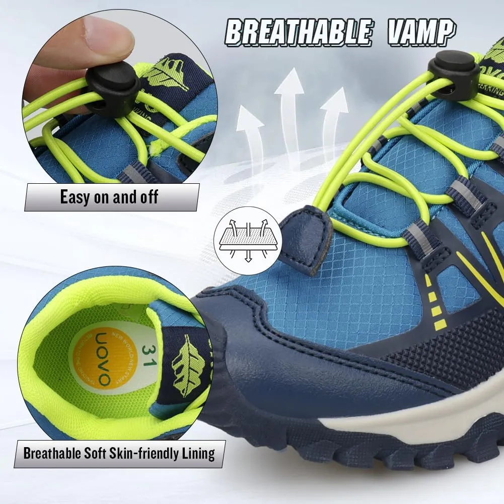 UOVO Girls Boys Hiking Shoes Boys Girls Waterproof Sneakers Kids Running Tennis Outdoor Shoes Non-Slip Lightweight