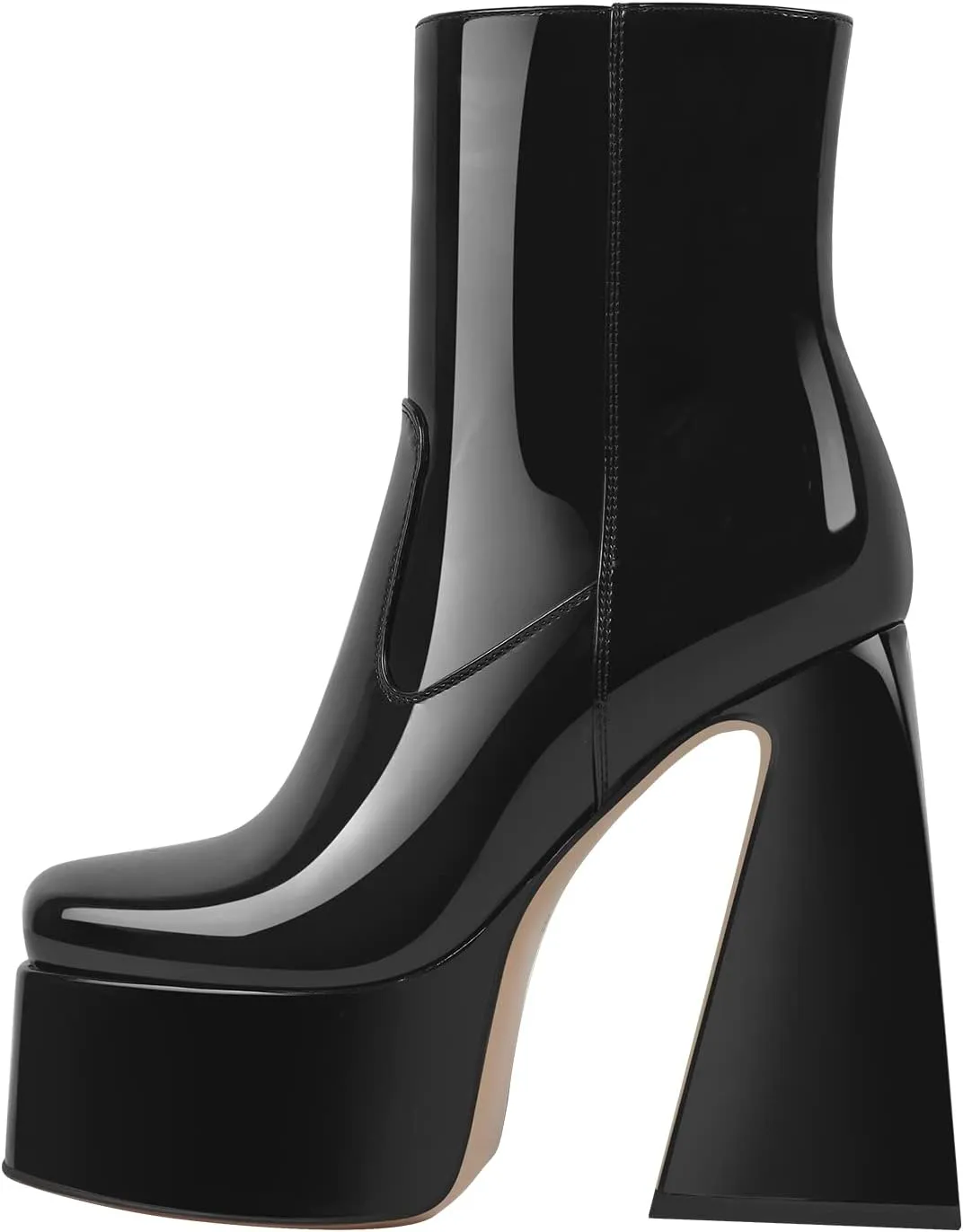 VERISSON Women's Ankle Boots Square Toe Chunky Heels Platform Patent Leather Shoes