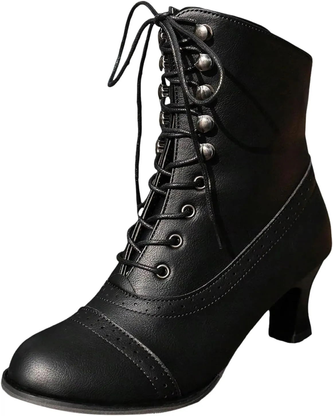 Victorian Boots for Women Vintage Granny Boots Renaissance Mid Calf Boots Costume Lace Up Low Heel Goth Boots with Zipper
