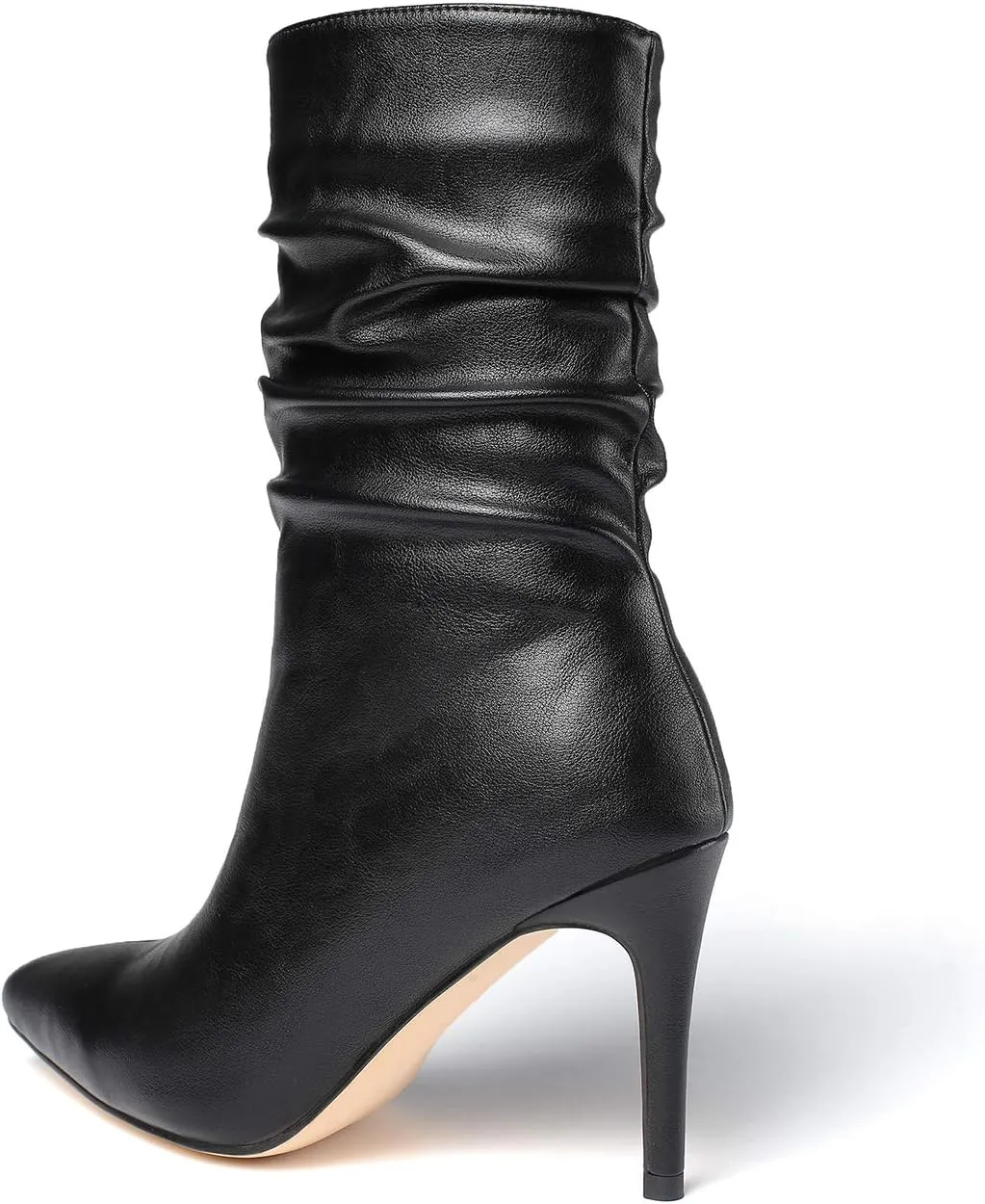 vivianly Womens Pointed Toe Heel Boots Stiletto Heels Mid-Calf Boots Zipper Booties