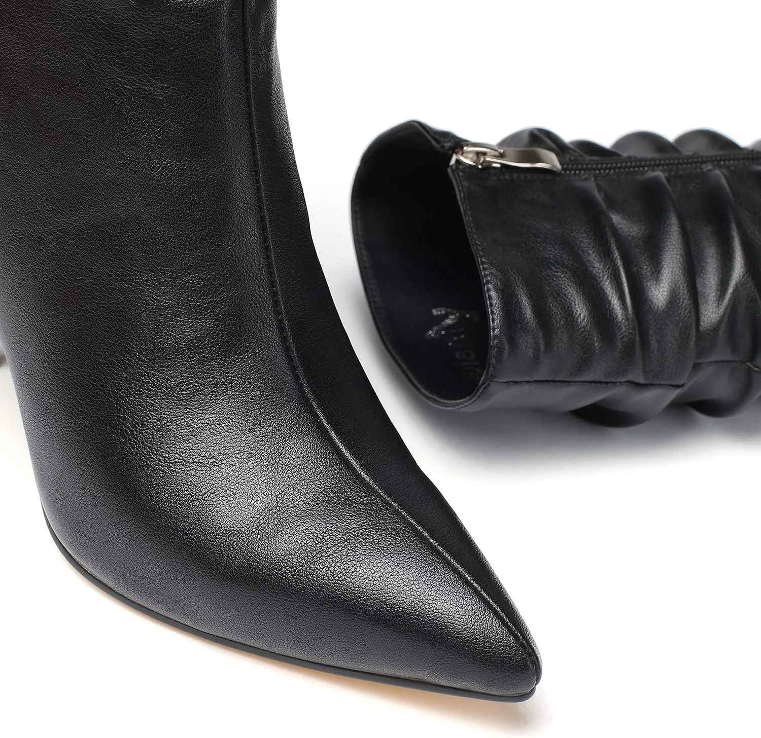 vivianly Womens Pointed Toe Heel Boots Stiletto Heels Mid-Calf Boots Zipper Booties