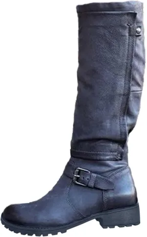 Women Low Heel Knee High Boots Fall Winter Warm Long Boot Lug Sole Non-Slip Riding Booties Shoes Comfy Walking Boots