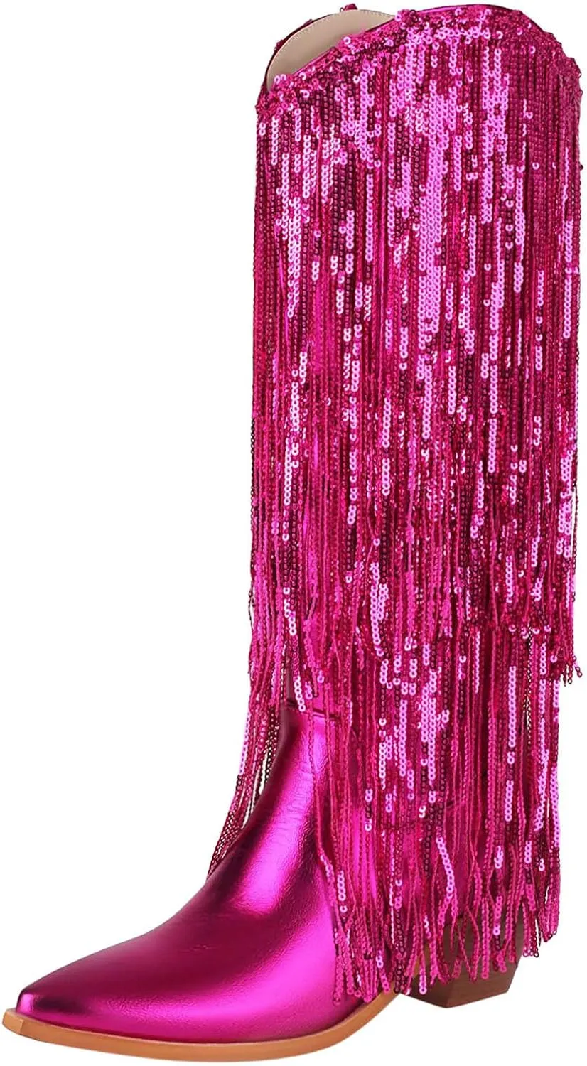 Women Mid Calf Boots Fashionable New Pattern Tassel Decoration Pointed Thick Heel Non Boots Womens Mid Calf with Heel