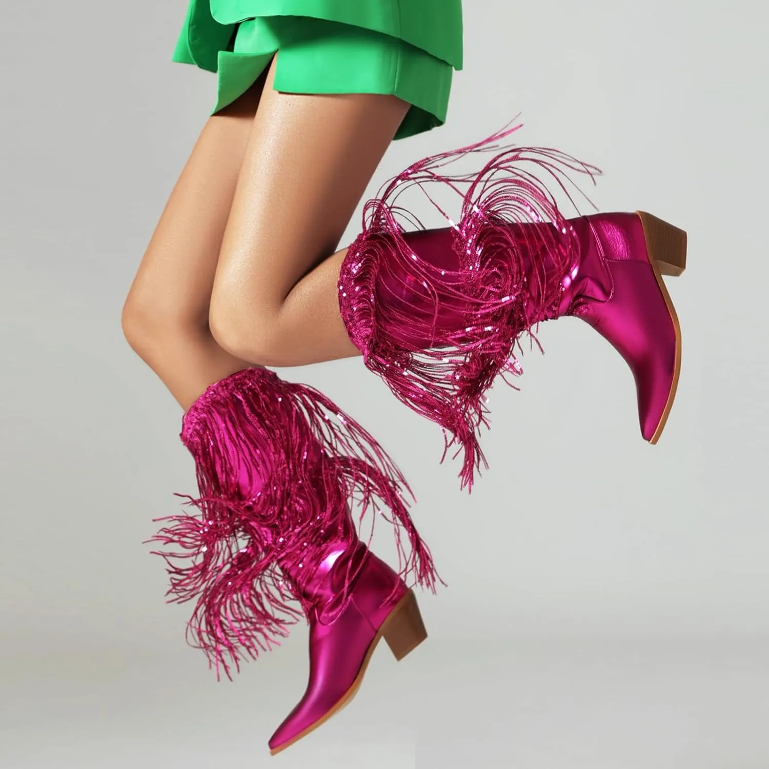 Women Mid Calf Boots Fashionable New Pattern Tassel Decoration Pointed Thick Heel Non Boots Womens Mid Calf with Heel