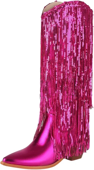 Women Mid Calf Boots Fashionable New Pattern Tassel Decoration Pointed Thick Heel Non Boots Womens Mid Calf with Heel