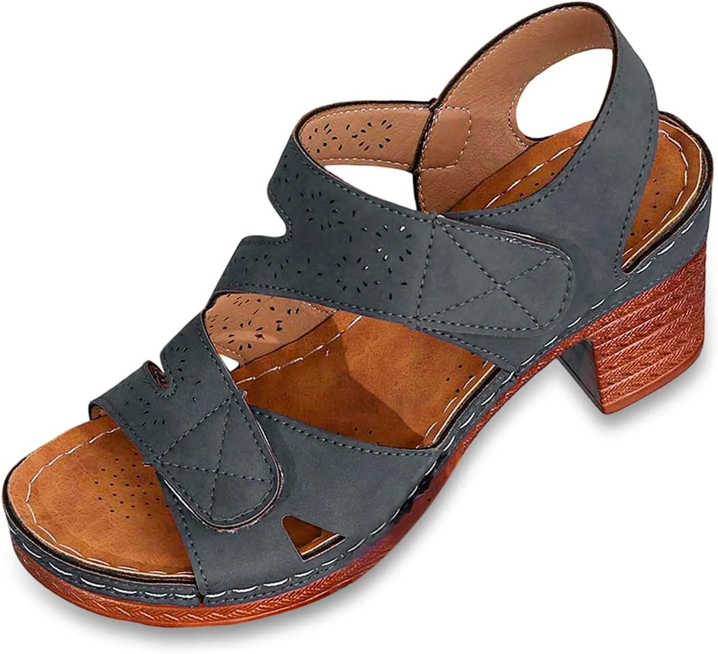 Women Summer Solid Hook Loop Casual Open Toe Square Heels Comfortable Beach Shoes Sandals Node Sandals for Women