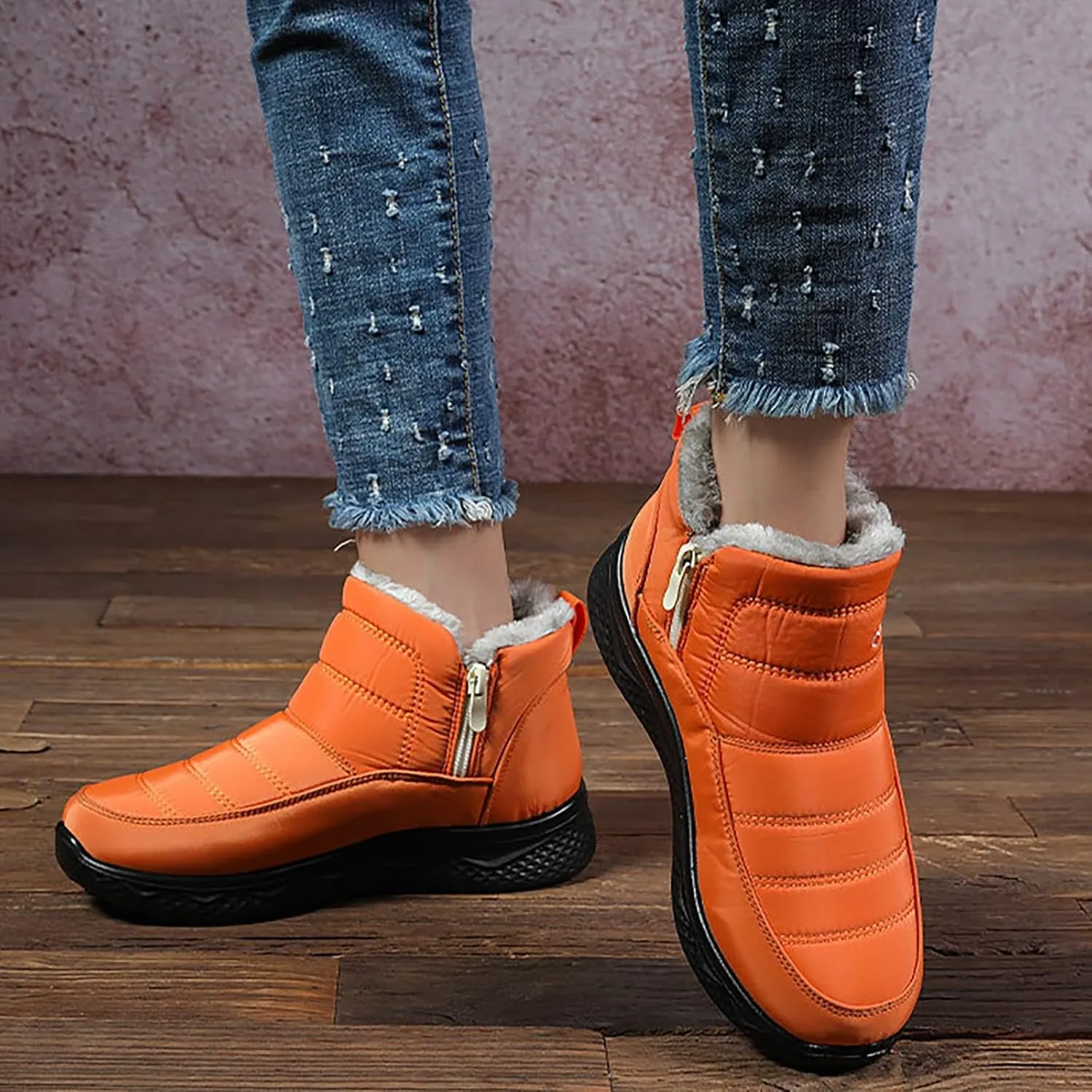 Women Winter Boots Waterproof Ladies Slip On Snow Boots Women Shoes with Hook Loop Barefoot Shoes Grounded Footwear Hiking Womens Cowboy Boots Men's Winter Booties