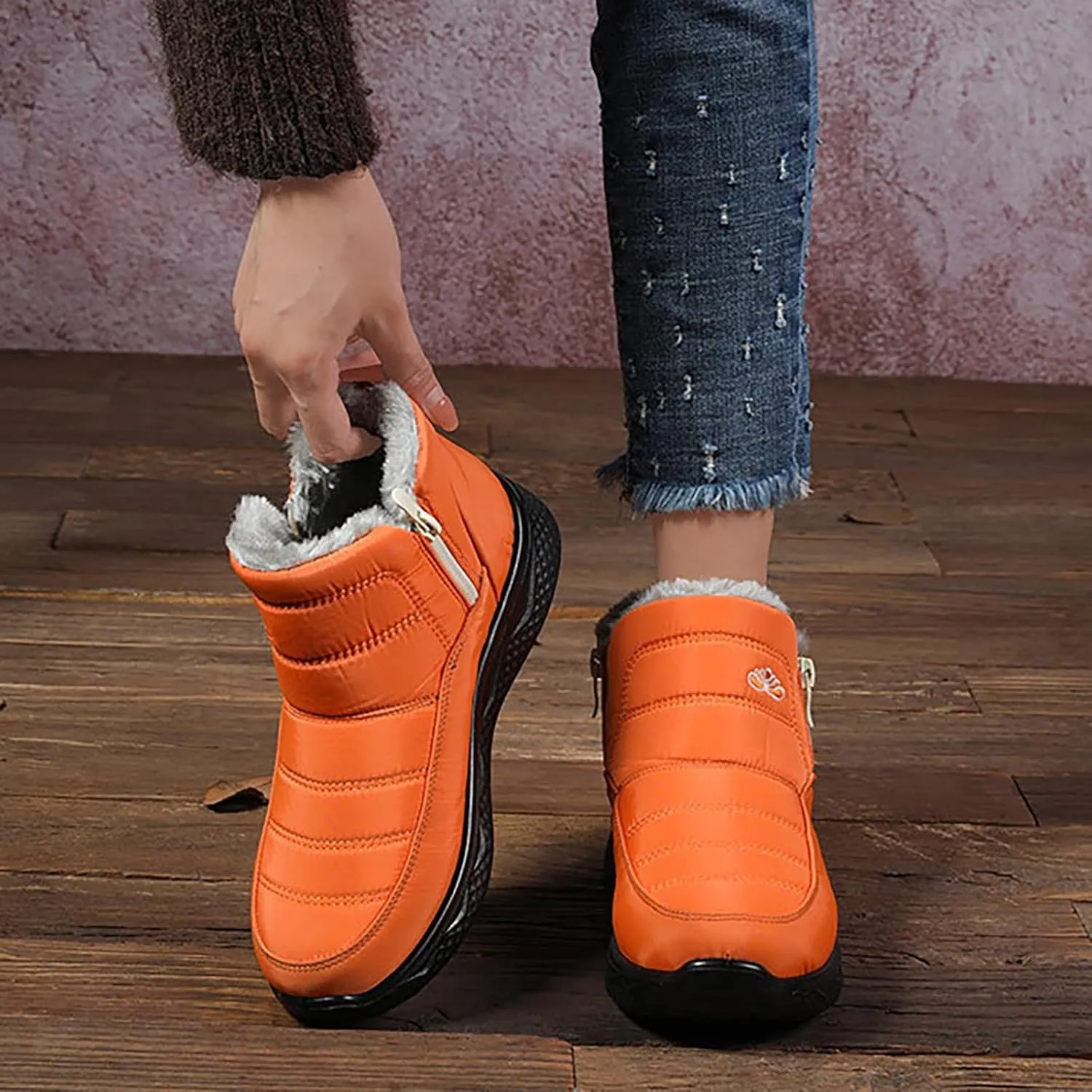 Women Winter Boots Waterproof Ladies Slip On Snow Boots Women Shoes with Hook Loop Barefoot Shoes Grounded Footwear Hiking Womens Cowboy Boots Men's Winter Booties