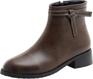 Women's Casual Booties Low Heel Ankle Boots with Side Zipper