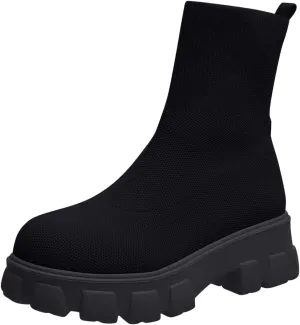 Women's Chelsea Boots Fall Winter Ankle Booties Fashion Slip on Platform Boots Anti-slip Lug Sole Chunky Bootie