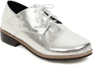 Women's Classic Lace Up Loafers Flats Round Toe Patent Leather Low Heel Work Office Dress Oxford Shoes