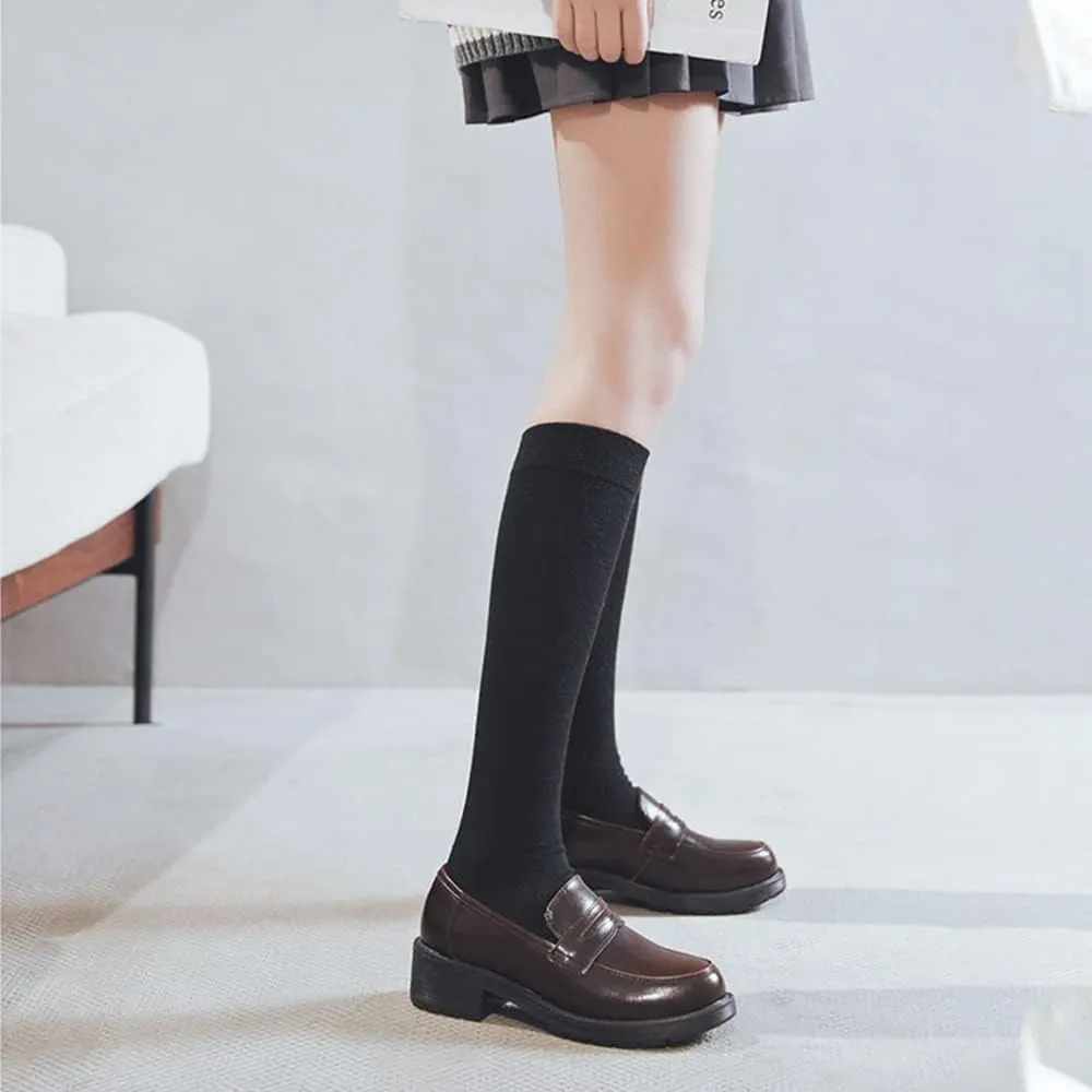 Women's Cowhide Leather Penny Loafers Mori Girl JK Uniform Dress Shoes
