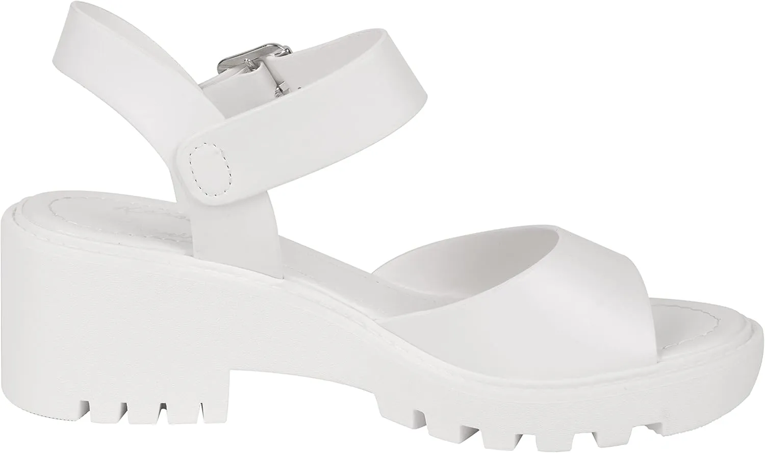 Womens Heeled Sandal Open Toe One Band Lug sole Block Ankle Strap Platform ANGELA