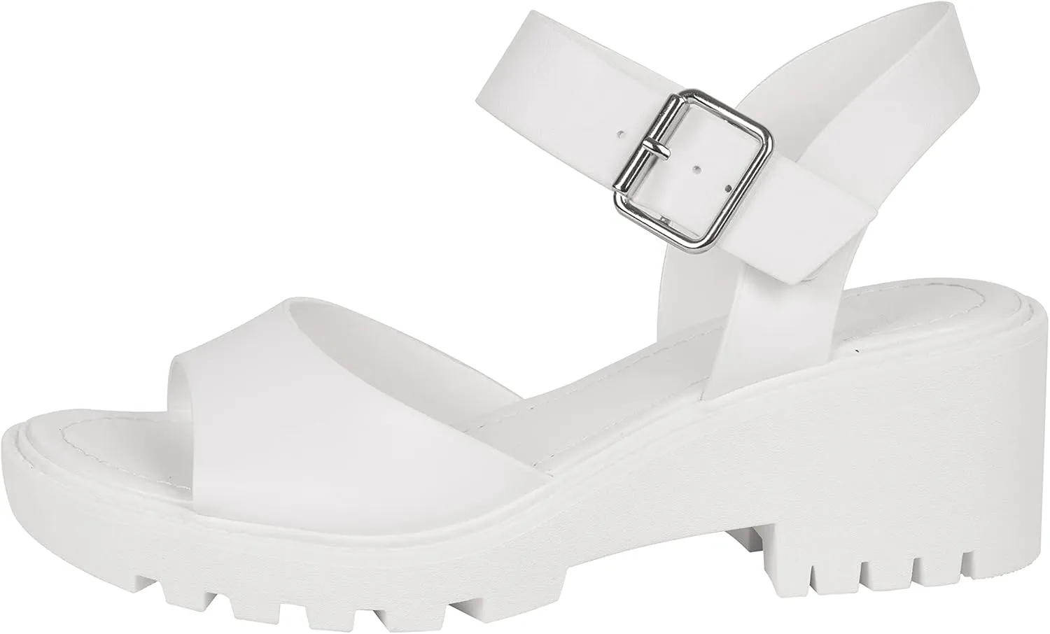 Womens Heeled Sandal Open Toe One Band Lug sole Block Ankle Strap Platform ANGELA