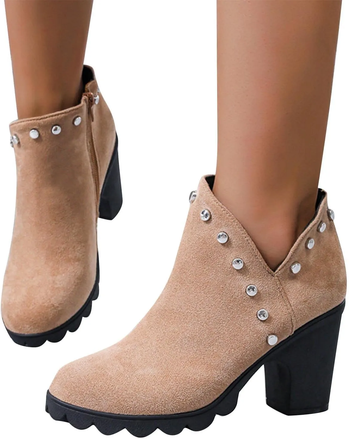 Womens High Chunky Heel Chelsea Ankle Boots Fashion Platform Pointed Toe Booties Elegant Chunky Block Heel Boots