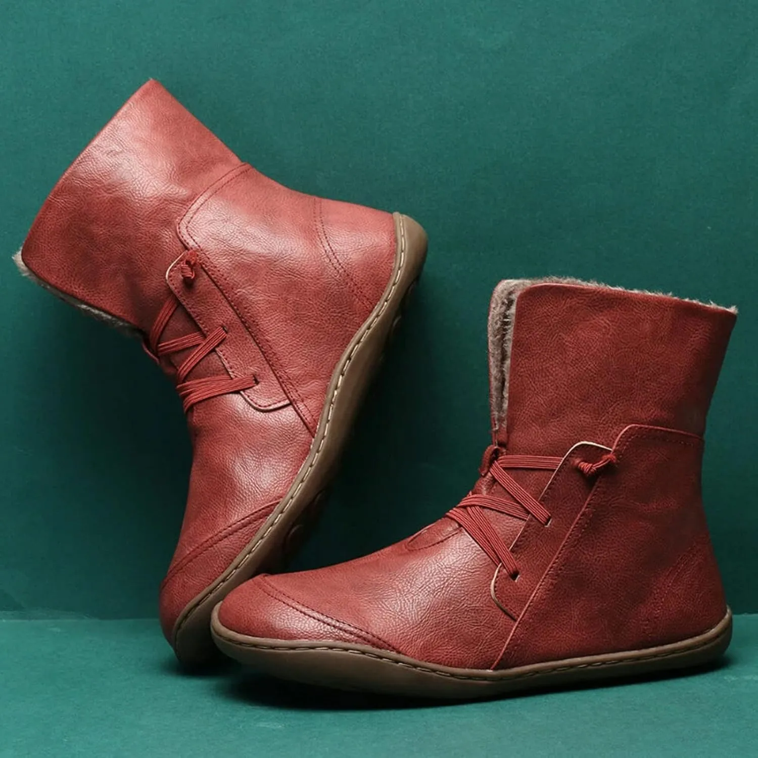 Womens High Top Snow Boots - Fall/winter Novelty Round Toe Cross Elastic Strap Slip-on Flat Mid Calf Boots Comfortable Casual Leather Shoes