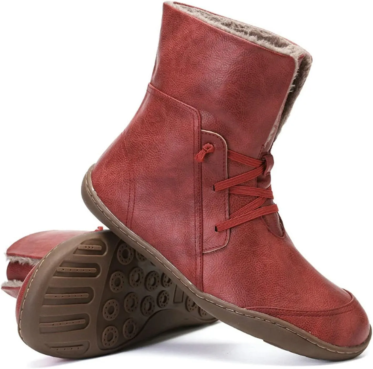 Womens High Top Snow Boots - Fall/winter Novelty Round Toe Cross Elastic Strap Slip-on Flat Mid Calf Boots Comfortable Casual Leather Shoes