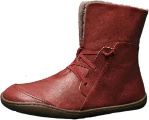 Womens High Top Snow Boots - Fall/winter Novelty Round Toe Cross Elastic Strap Slip-on Flat Mid Calf Boots Comfortable Casual Leather Shoes