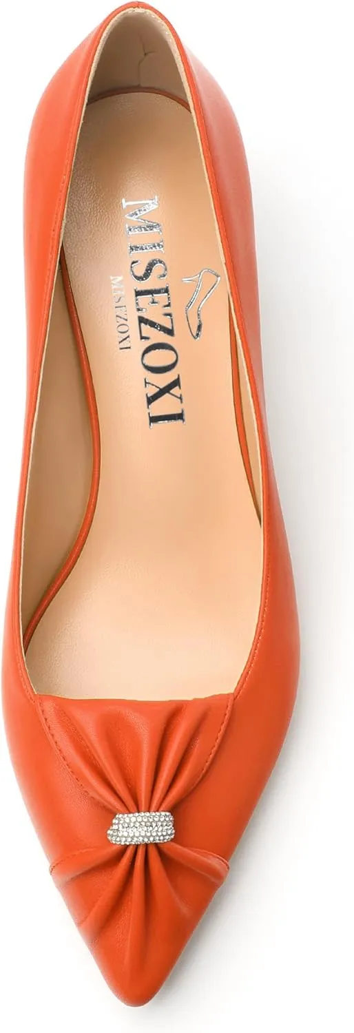 Womens Kitten Heel Pumps, Pointed Toe Dress Pumps for Women, Daily Pumps Shoes with Bow Tie