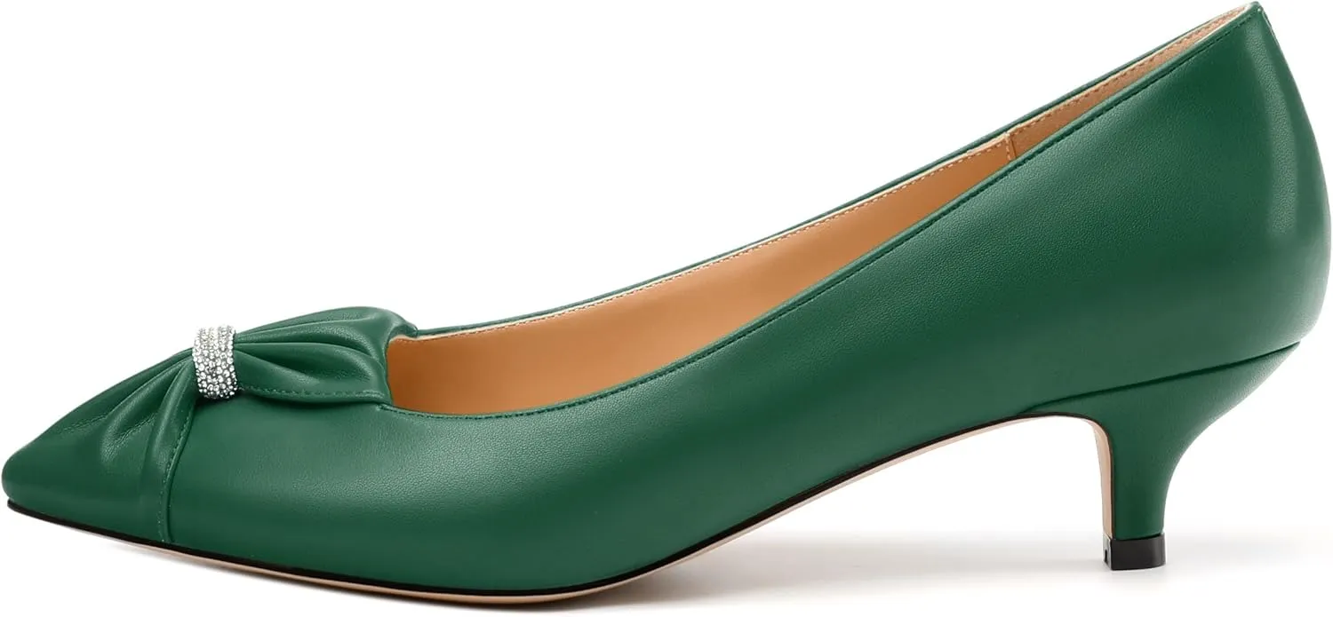 Womens Kitten Heel Pumps, Pointed Toe Dress Pumps for Women, Daily Pumps Shoes with Bow Tie