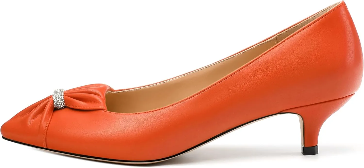 Womens Kitten Heel Pumps, Pointed Toe Dress Pumps for Women, Daily Pumps Shoes with Bow Tie