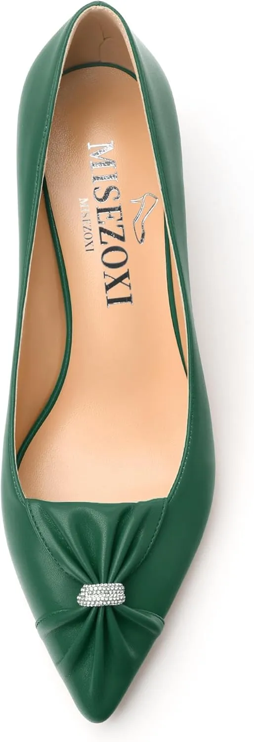 Womens Kitten Heel Pumps, Pointed Toe Dress Pumps for Women, Daily Pumps Shoes with Bow Tie