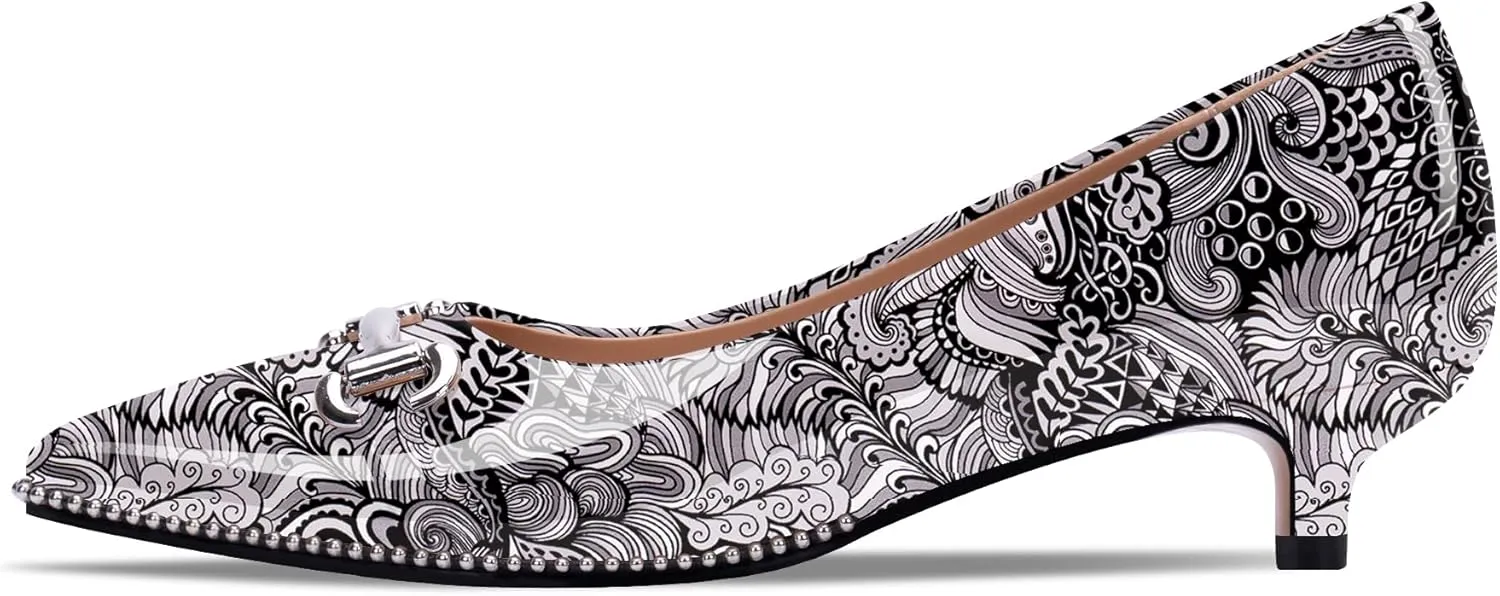 Women's Kitten Heels Pumps Pointed Closed Toe Slip On Dress Shoes