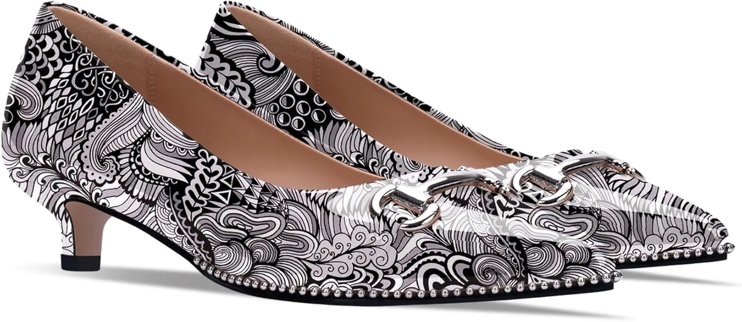 Women's Kitten Heels Pumps Pointed Closed Toe Slip On Dress Shoes