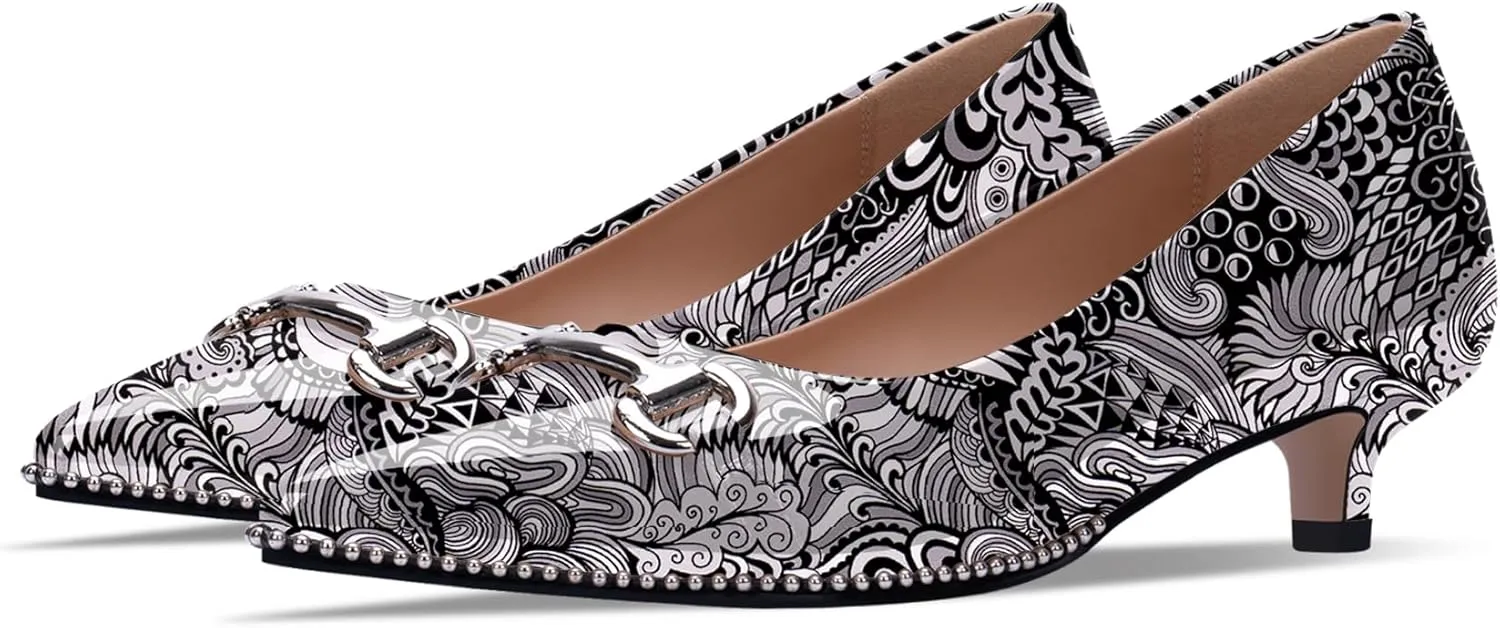 Women's Kitten Heels Pumps Pointed Closed Toe Slip On Dress Shoes