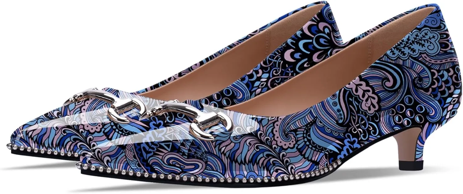 Women's Kitten Heels Pumps Pointed Closed Toe Slip On Dress Shoes